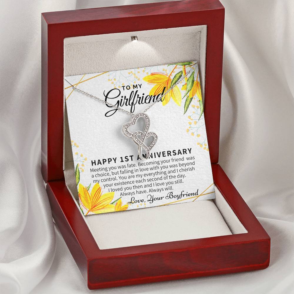 1St Anniversary Gift For Girlfriend Personalized Anniversary Gift One Year Anniversary Gifts 1 Year Anniversary Gift F Double Hearts Necklace