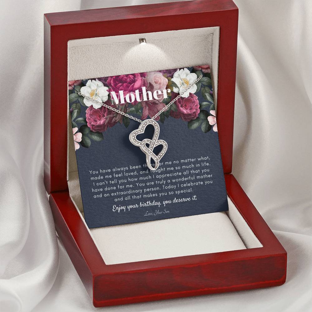 Mother's Birthday Gift  Necklace For Mom's Birthday  Elegant Gift For Mom From Son  Best Mom Gift Message Card Double Hearts Necklace