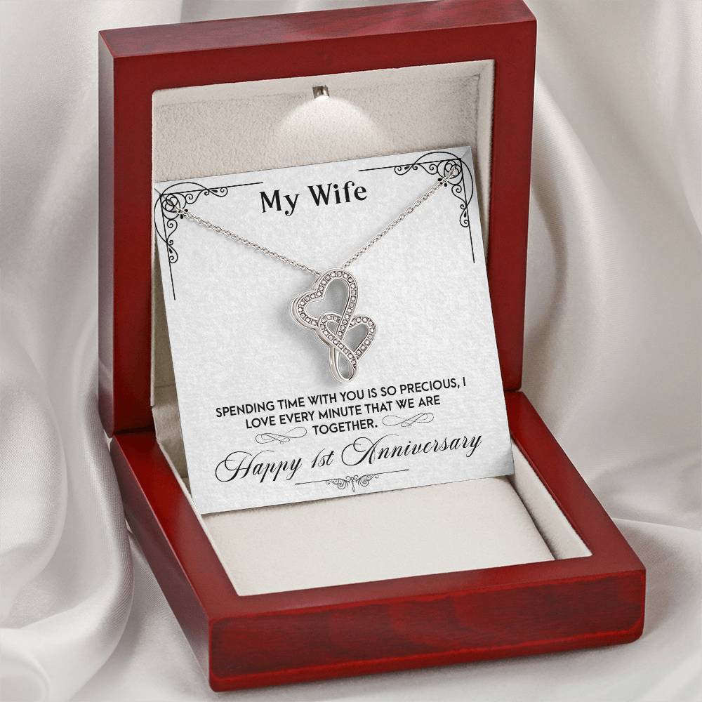 My Wife Every Minute 1St Anniversary  Double Hearts Necklace
