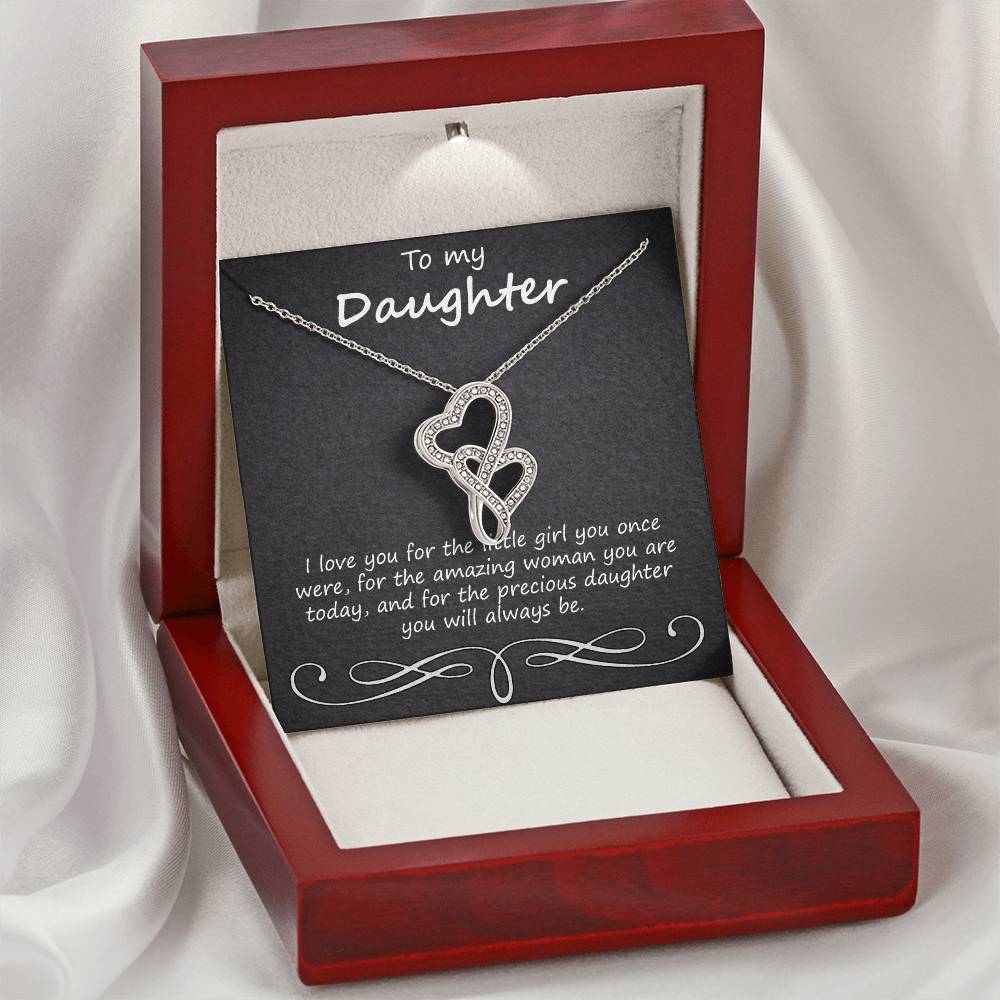 To My Daughter I Love You For The Little Girl You Once Were Double Hearts Necklace