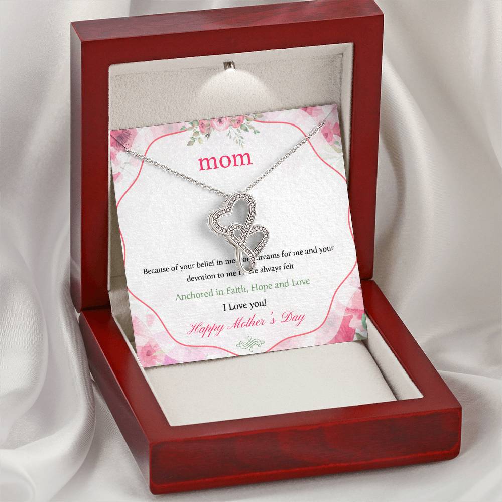 Mom - I Love You Happy Mother's Day - Necklace Double Hearts Necklace