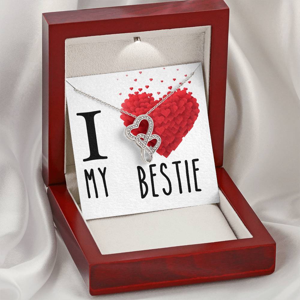 I Love My Bestie Best Friends Double Hearts Cz Necklace For Valentines Day Or Birthday Gift Double Hearts Necklace
