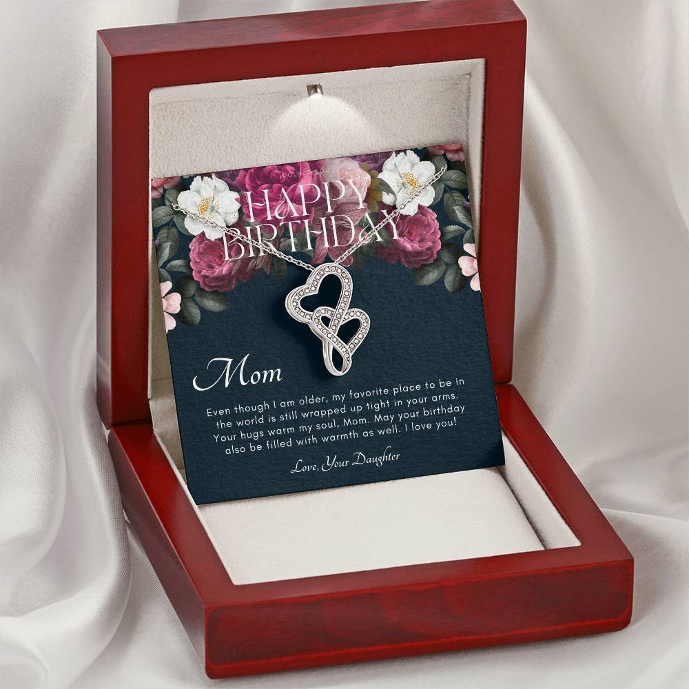 Mother's Birthday Gift  From Daughter  Gift For Mom On Her Birthday  Mom Necklace  Best Mom Gift Message Card Double Hearts Necklace