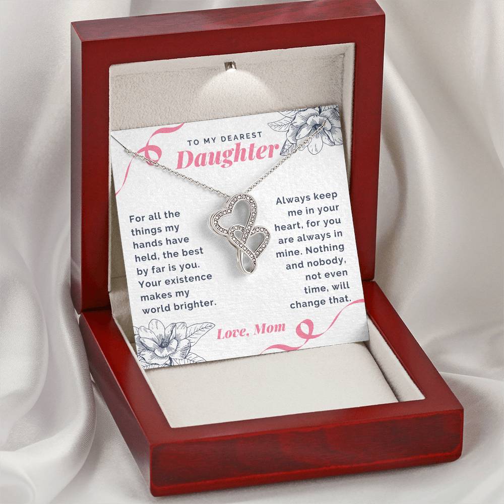 Daughter Makes My World Brighter Double Hearts Necklace
