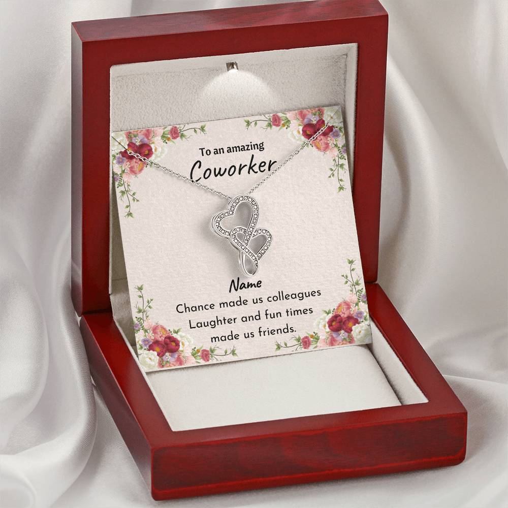 Double Heart - Coworker Leaving - Chance Made Us Colleagues - White Double Hearts Necklace
