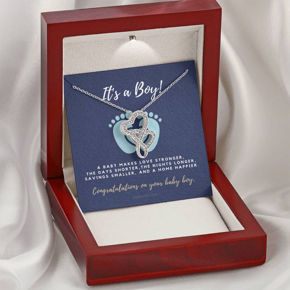 It's A Boy Necklace Gift For Mom  Baby Boy Congratulations  Baby Boy Shower Gift For Mom  New Mom Necklace  New Mom Gi Double Hearts Necklace