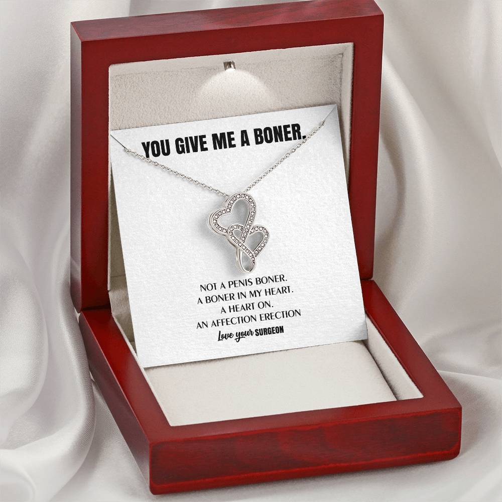 You Give Me A Heart Boner An Affection Erection  Funny & Sarcastic Love For Her Mature Best Fu 6 Double Hearts Necklace