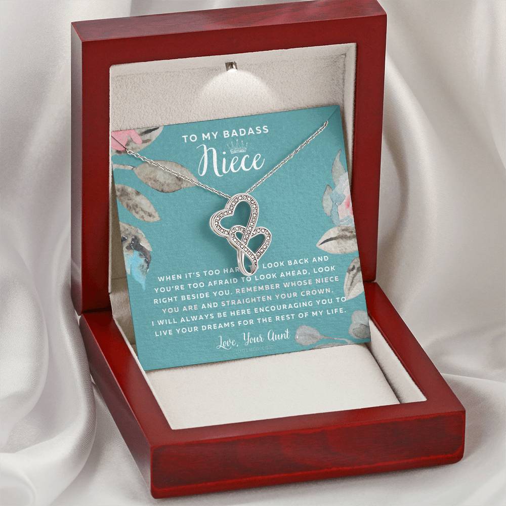 To My Badass Niece Straighten Your Crown Necklace Aunt Niece Necklace Niece Birthday Gift Niece Graduation Gift Double Hearts Necklace