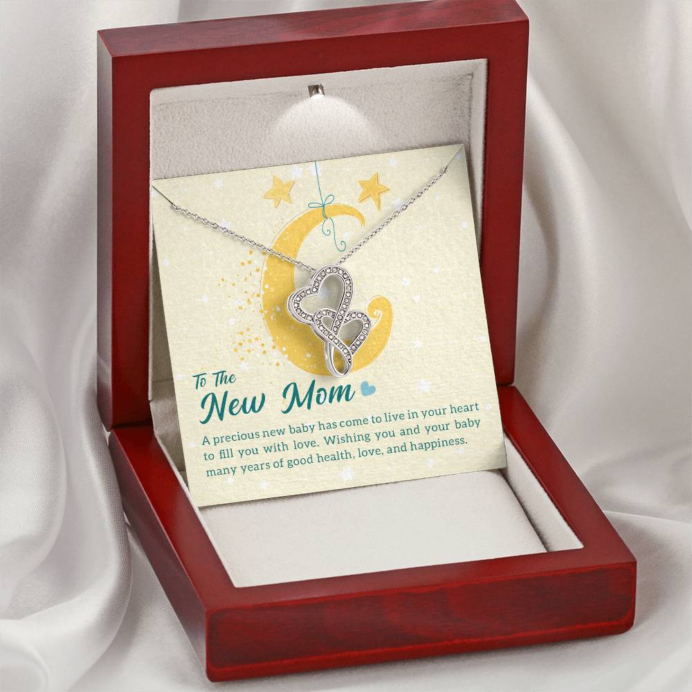 To The New Mom A Baby Makes Love Stronger  1 Double Hearts Necklace
