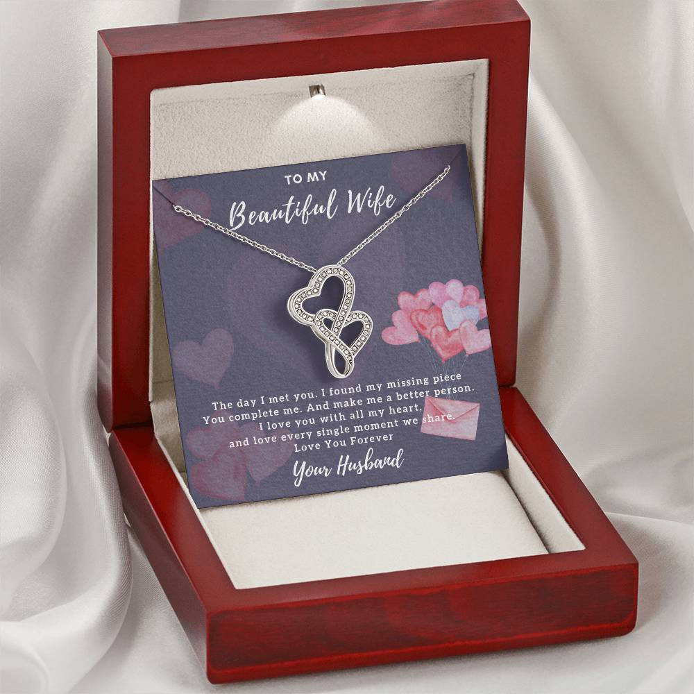 To My Beautiful Wife - Love You Forever Double Hearts Necklace