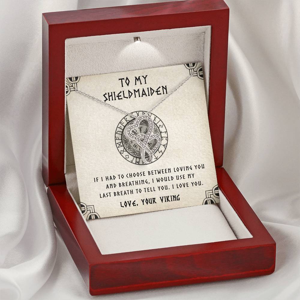 To My Shieldmaiden - Last Breath - Mother's Day Gift For Wife Girlfriend Future Wife - Birthday Gift For Wife Gift For Double Hearts Necklace