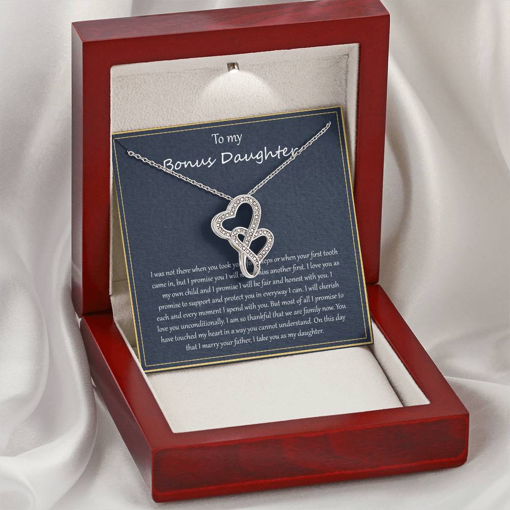 To My Bonus Daughter Double Hearts Necklace