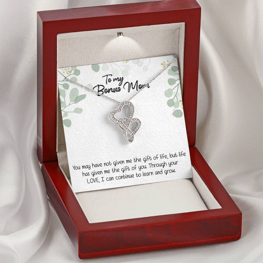 To My Bonus Mom Step Mom Gift Heart Necklace Double Hearts Necklace