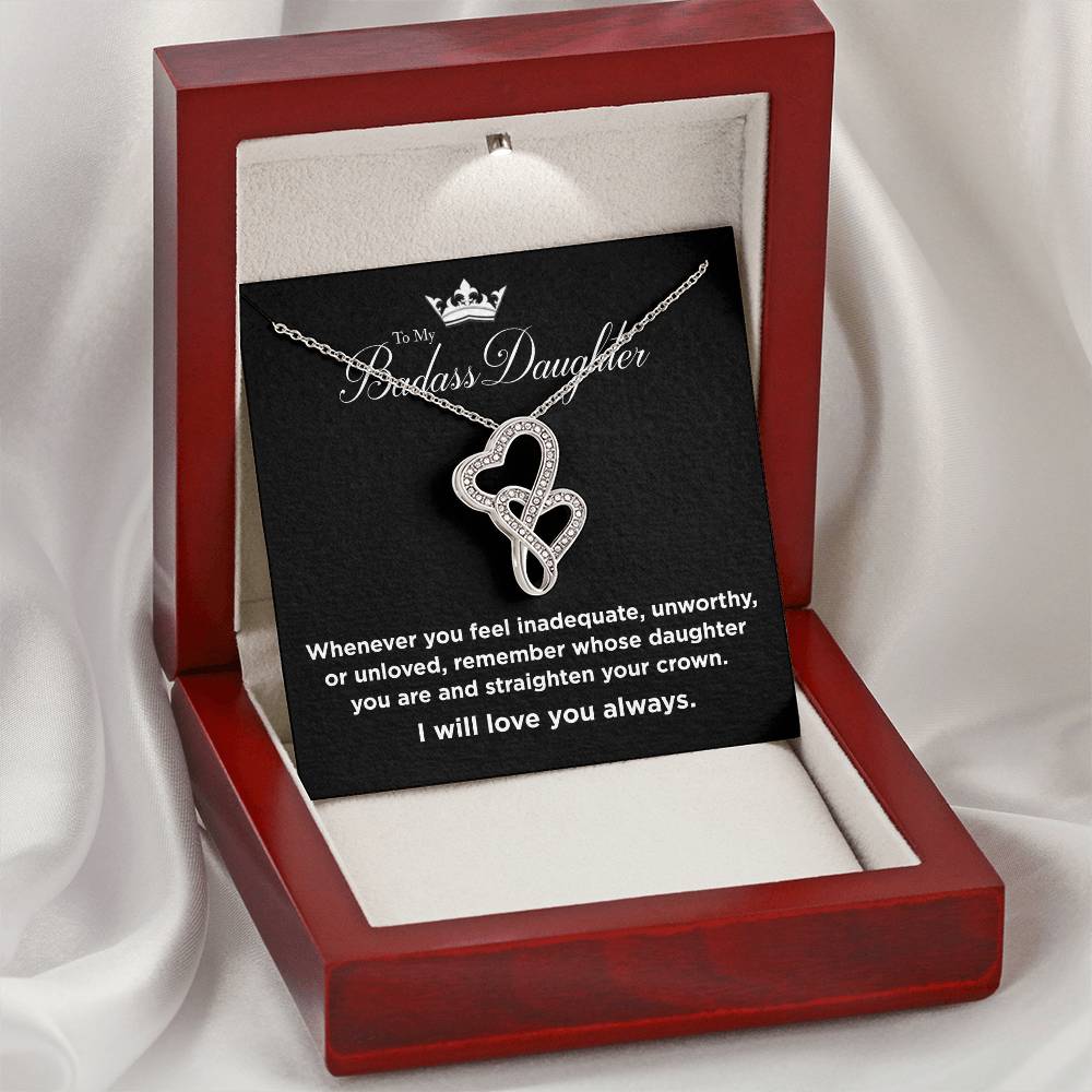 To My Badass Daughter Joined Hearts Necklace Double Hearts Necklace