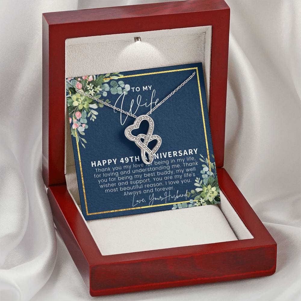 49Th Anniversary Gift For Wife 49Th Anniversary Gifts 49 Year Anniversary Gift Ideas 49 Year Wedding Anniversary Gift  Double Hearts Necklace