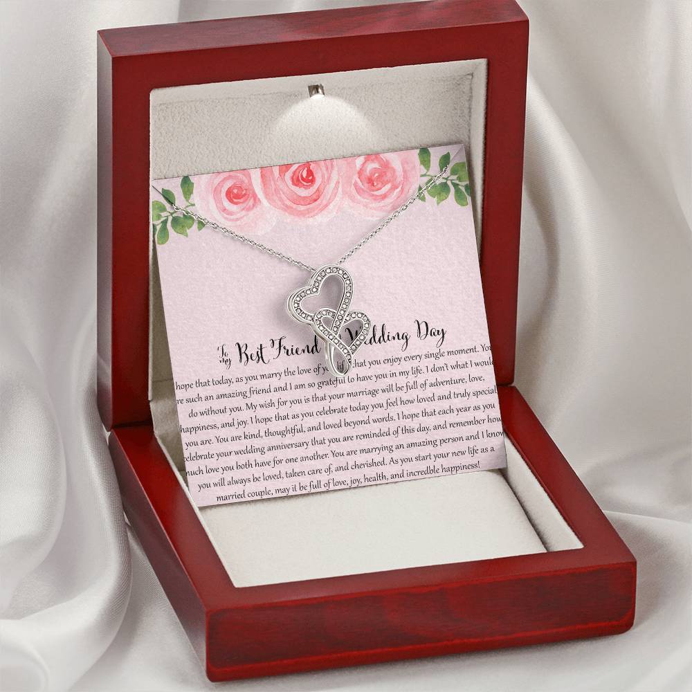 To My Bestfriend On Her Wedding Day - Floral Double Hearts Necklace