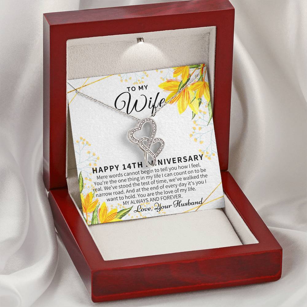 14 Year Wedding Anniversary Gift For Wife 14Th Anniversary Gift For Her 14 Year Anniversary Gift Ideas 14Th Anniversar Double Hearts Necklace