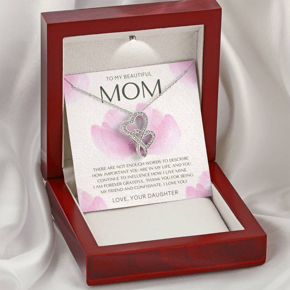 To My Beautiful Mom Necklace  Mom Gift  Mother’S Day Gift  Birthday Gift For Mom  Gift From Daughter For Mom  Necklace Double Hearts Necklace