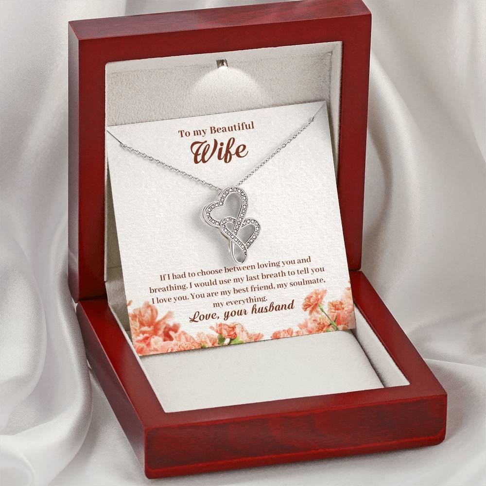 To My Beautiful Wife Love Your Husband Double Hearts Necklace