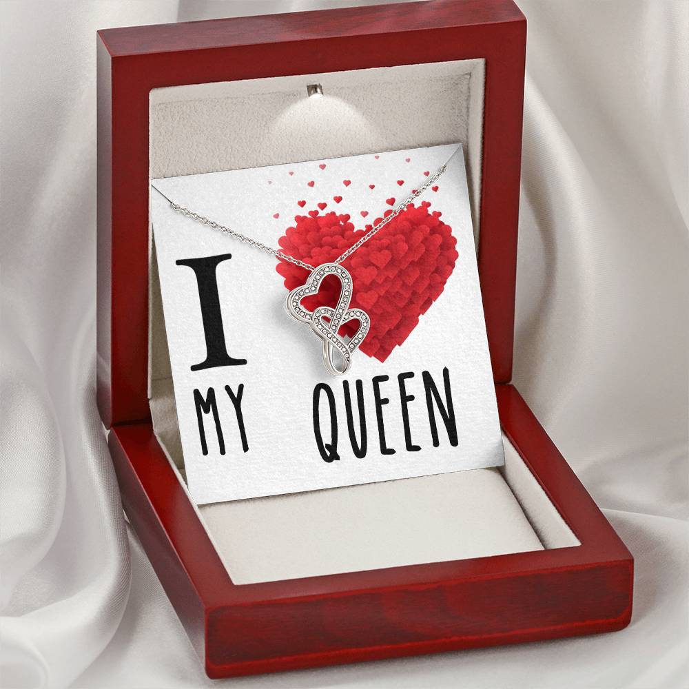 I Love My Queen Wife Double Hearts Cz Necklace Valentines Day Or Birthday Heartfelt Keepsake Gift Double Hearts Necklace