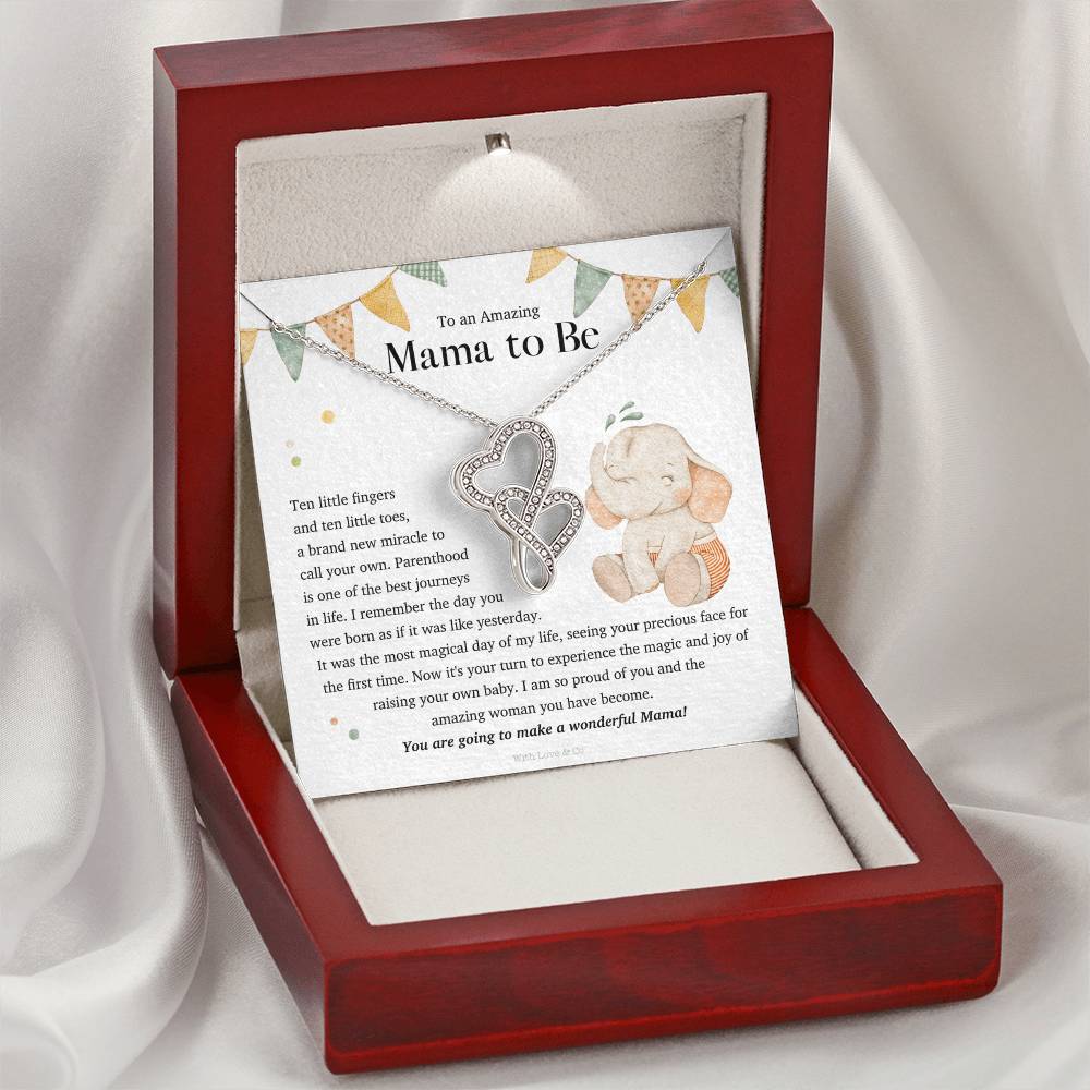 To An Amazing Mama To Be - Joined Hearts Necklace Double Hearts Necklace