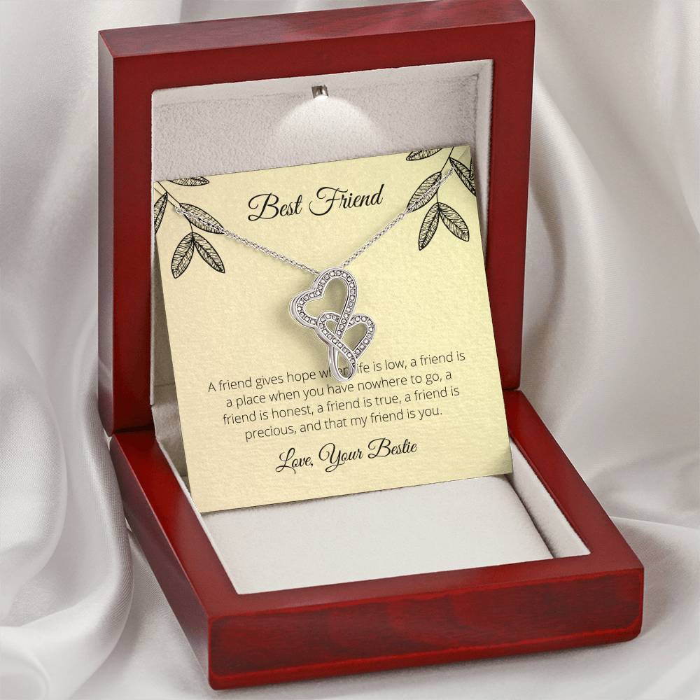 A Friend Gives Hope When Life Is Low  Double Hearts Necklace
