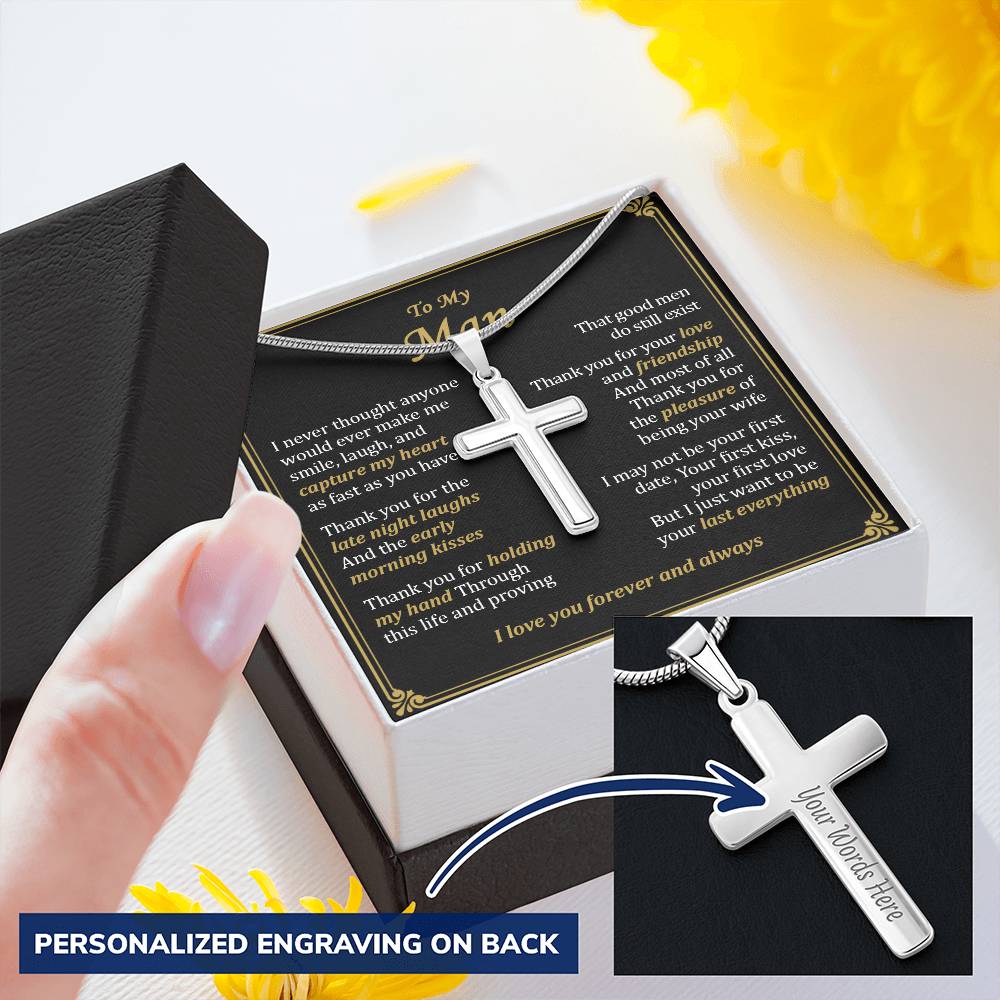 For Your Man - Late Night Laughs - Cross Customize Engraved Cross Necklace
