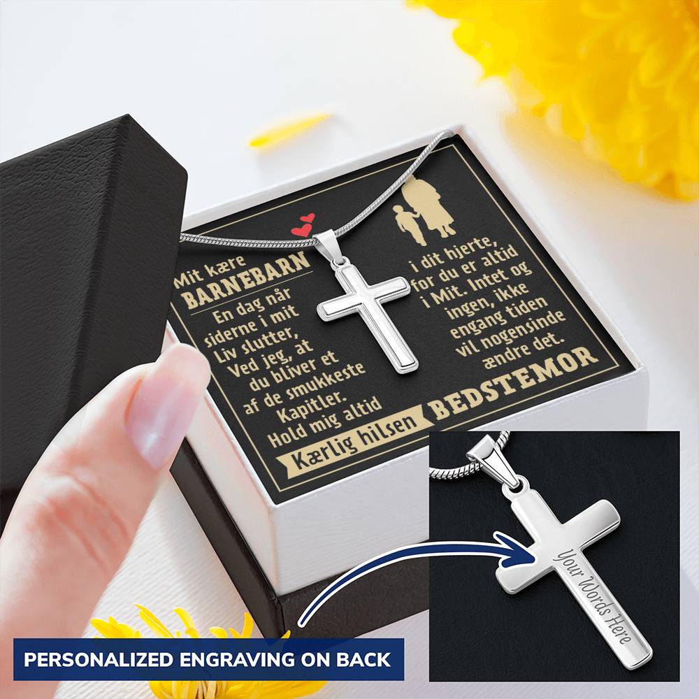 Gave Til Barnebarn - Korshalskæde Customize Engraved Cross Necklace