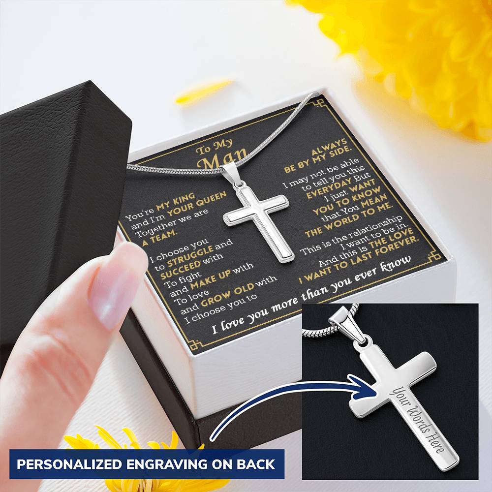 For Your Man - A Team - Cross Customize Engraved Cross Necklace