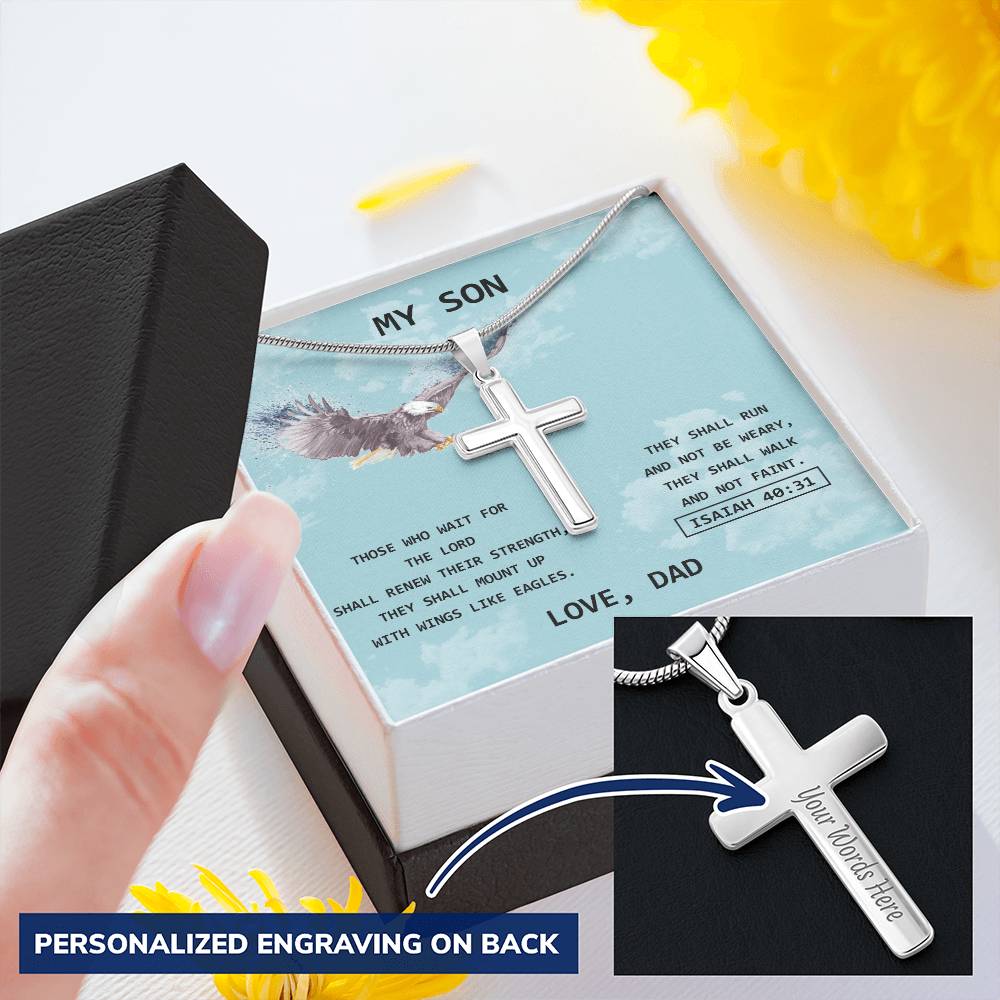 Eagle Cross For Son Customize Engraved Cross Necklace