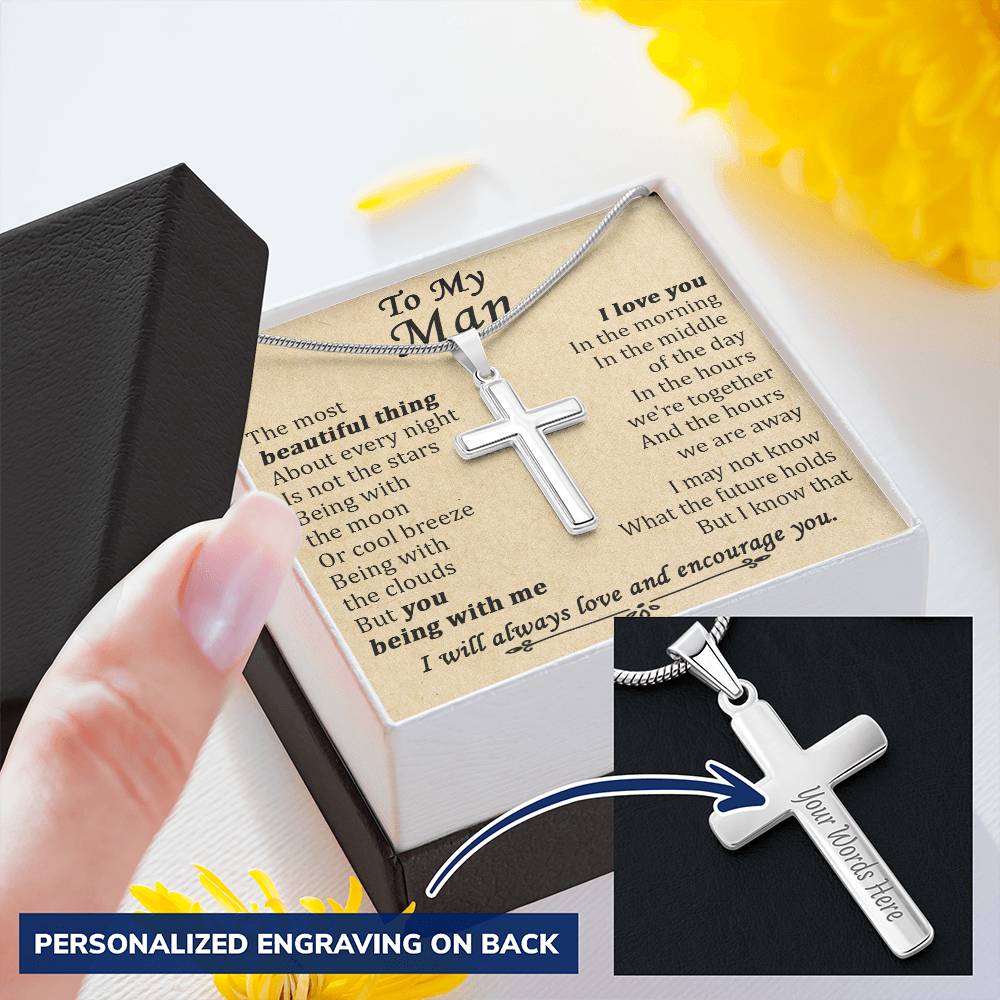 For Your Man - You Being With Me - Cross Customize Engraved Cross Necklace