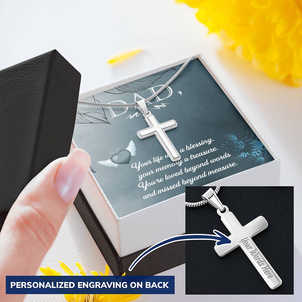 Dad - Your Life Was A Blessing - Necklace Customize Engraved Cross Necklace