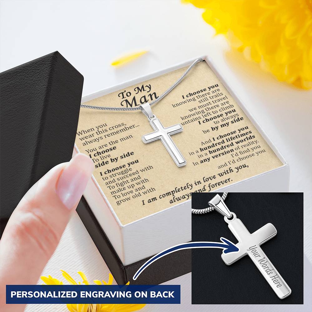 For Your Man - Live Side By Side - Cross 1 Customize Engraved Cross Necklace