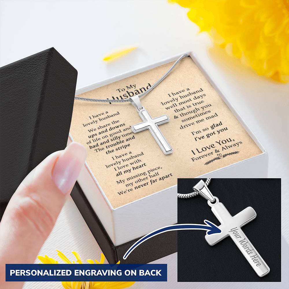 For Husband - I Have A Lovely Husband - Cross Customize Engraved Cross Necklace