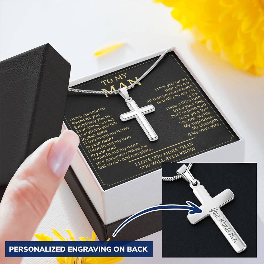 For Your Man - You Make Me Complete - Cross Customize Engraved Cross Necklace