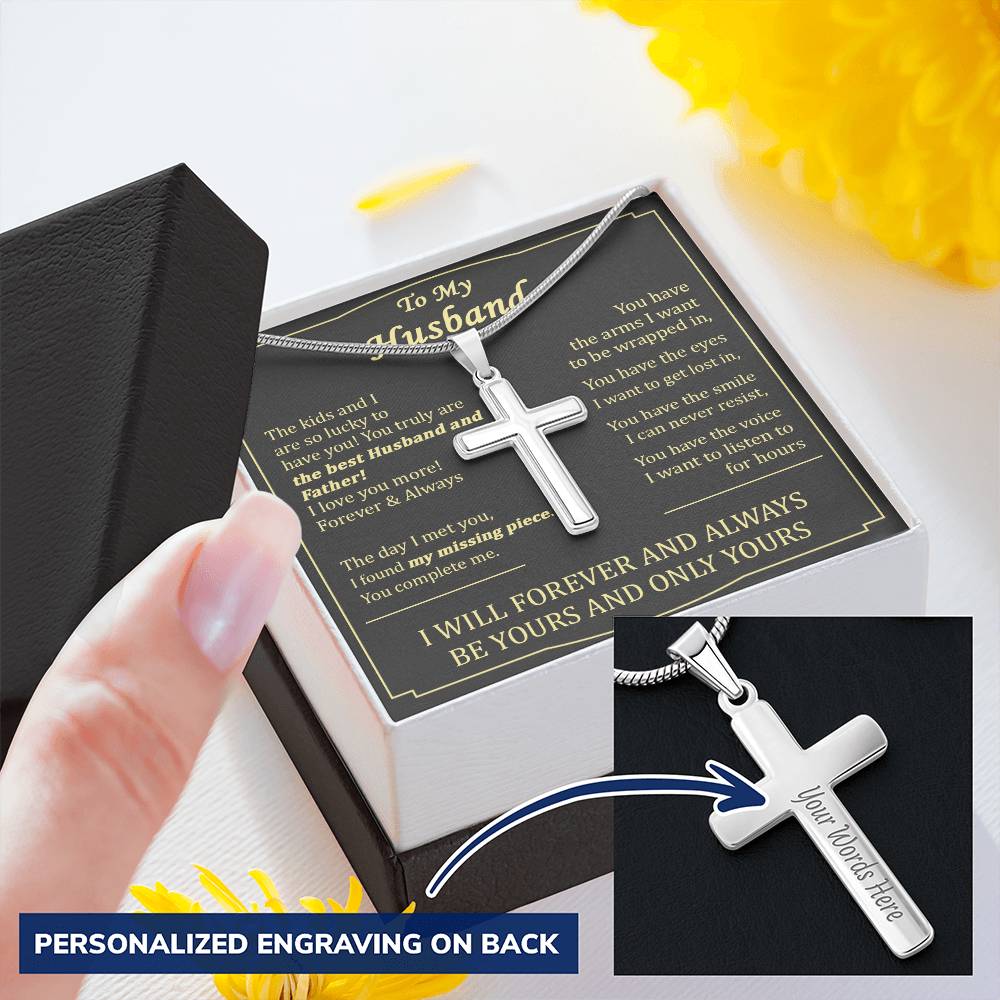 For Husband - Lucky To Have You - Cross Customize Engraved Cross Necklace