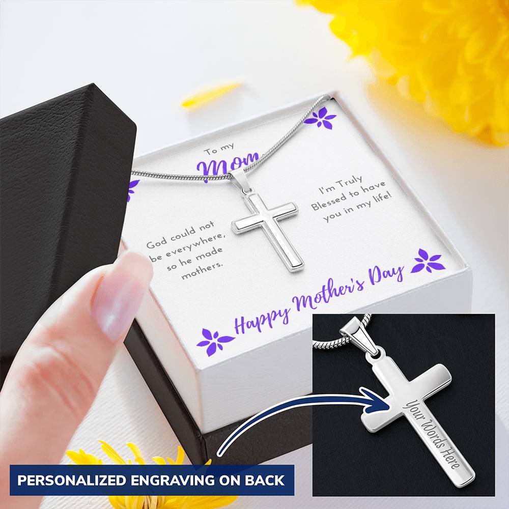 Amazing Stainless Steel Mothers Day Customize Engraved Cross Necklace 1 Customize Engraved Cross Necklace
