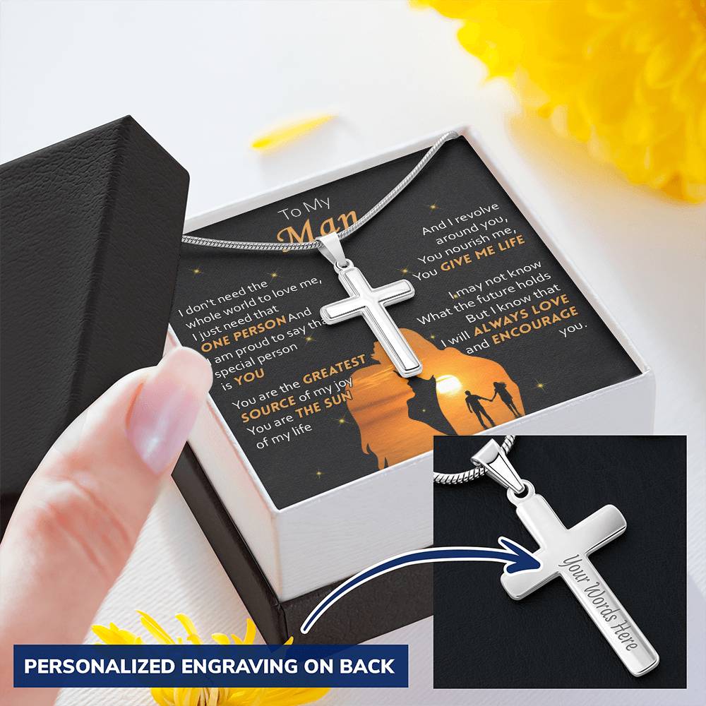For Your Man - Give Me Life - Cross Customize Engraved Cross Necklace