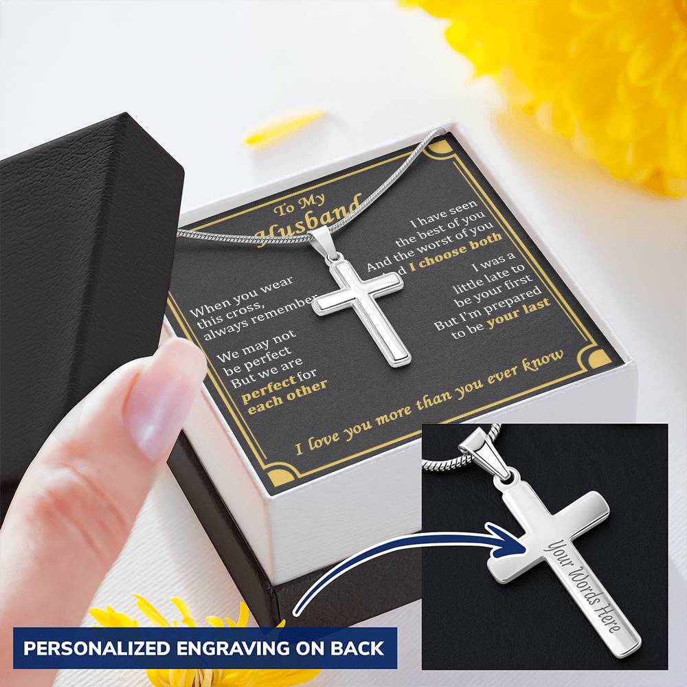 For Husband - Perfect For Each Other - Cross Customize Engraved Cross Necklace