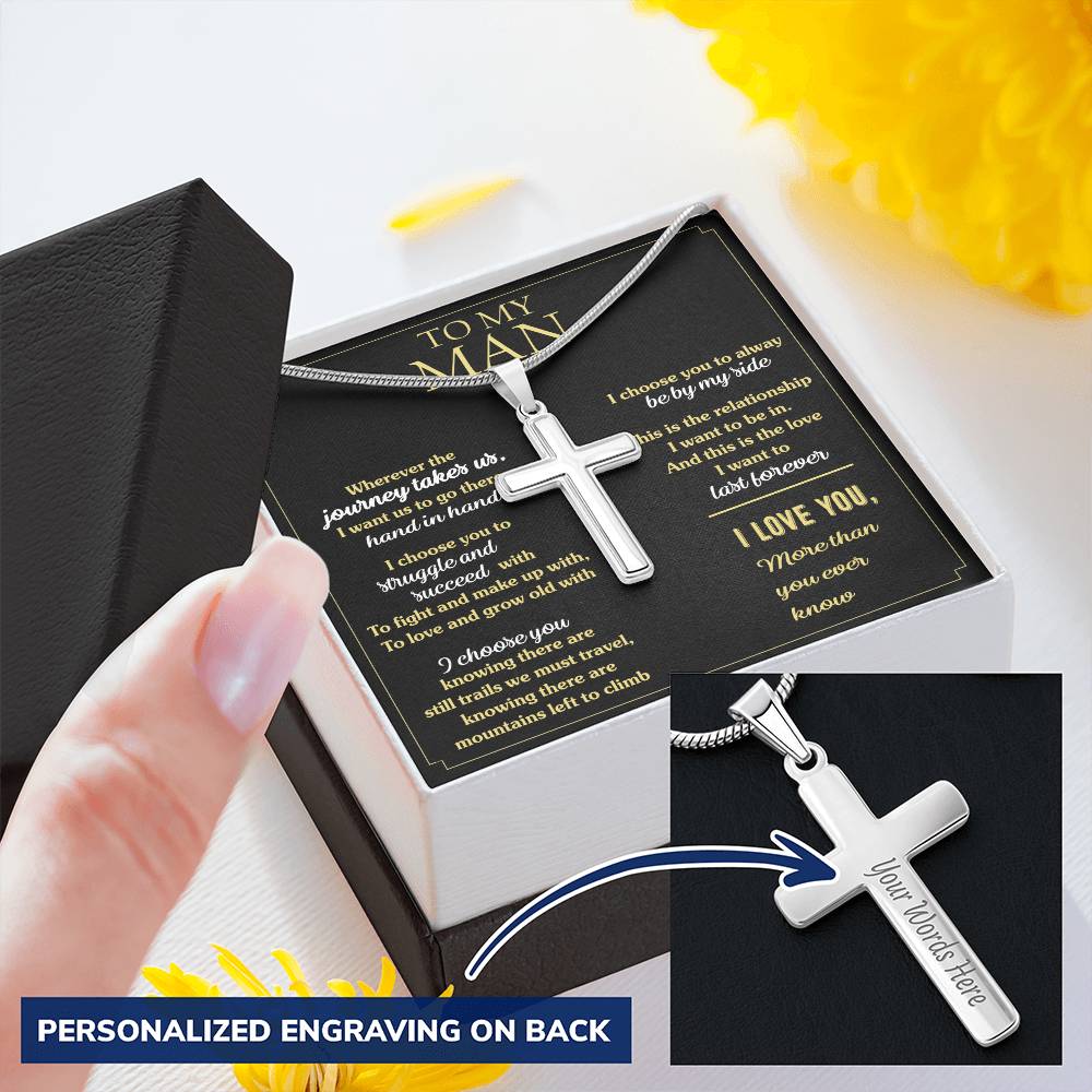 For Your Man - Always Be By My Side - Cross Customize Engraved Cross Necklace