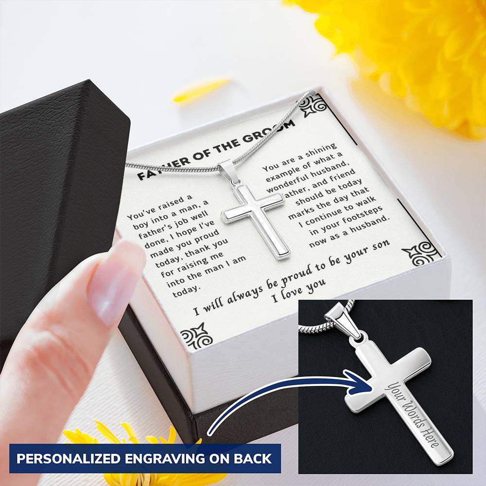 Father Of The Groom Customize Engraved Cross Necklace