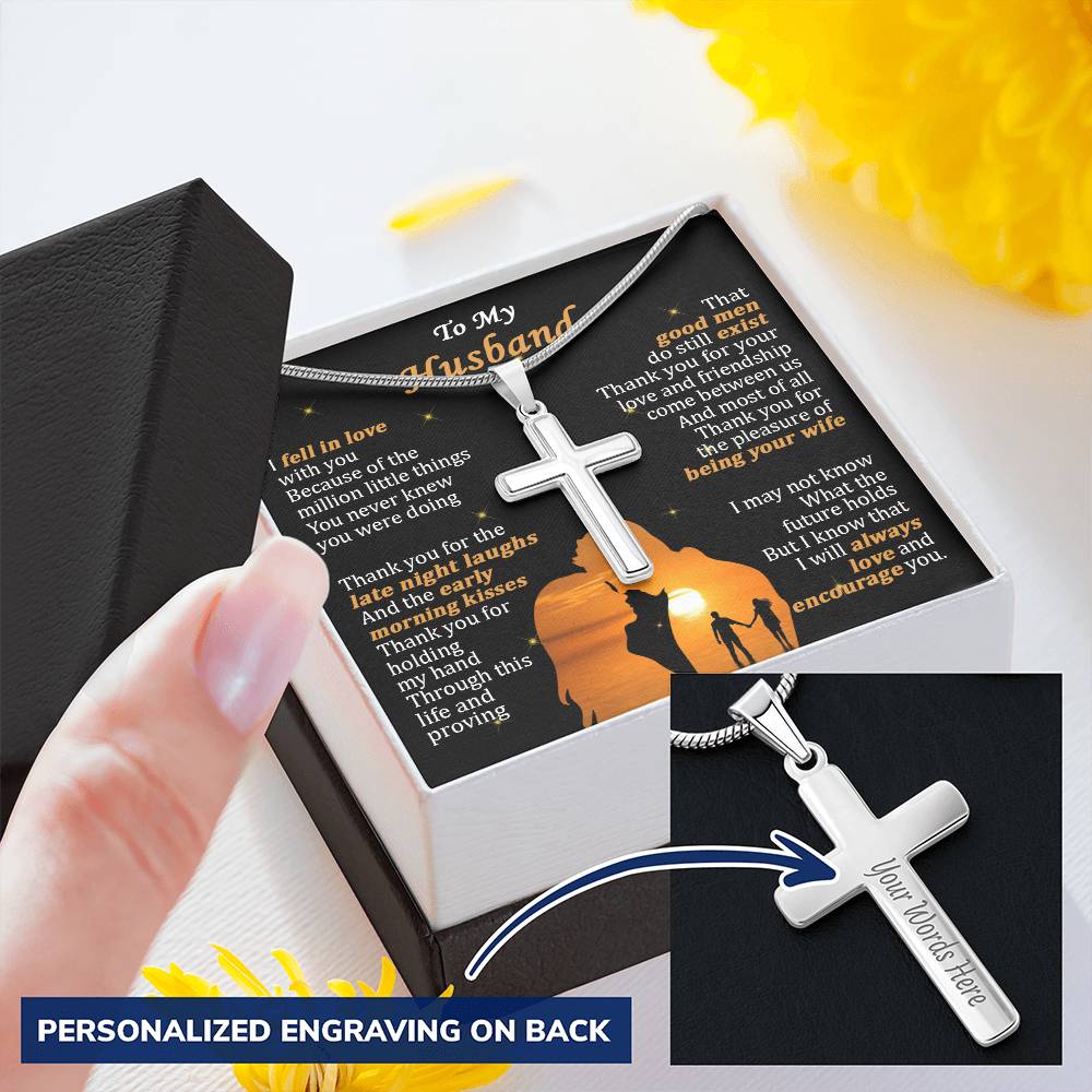 For Husband - Little Things - Cross Customize Engraved Cross Necklace