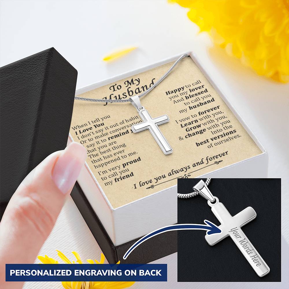 For Husband - Call You My Lover - Cross Customize Engraved Cross Necklace