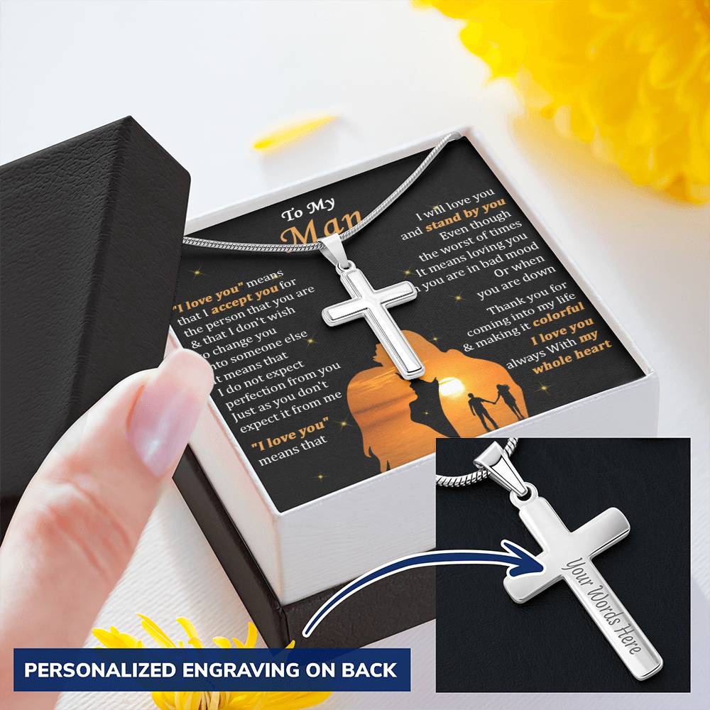 For Your Man - Stand By You - Cross Customize Engraved Cross Necklace