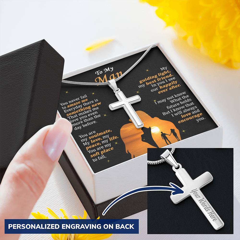 For Your Man - Everyday - Cross 1 Customize Engraved Cross Necklace