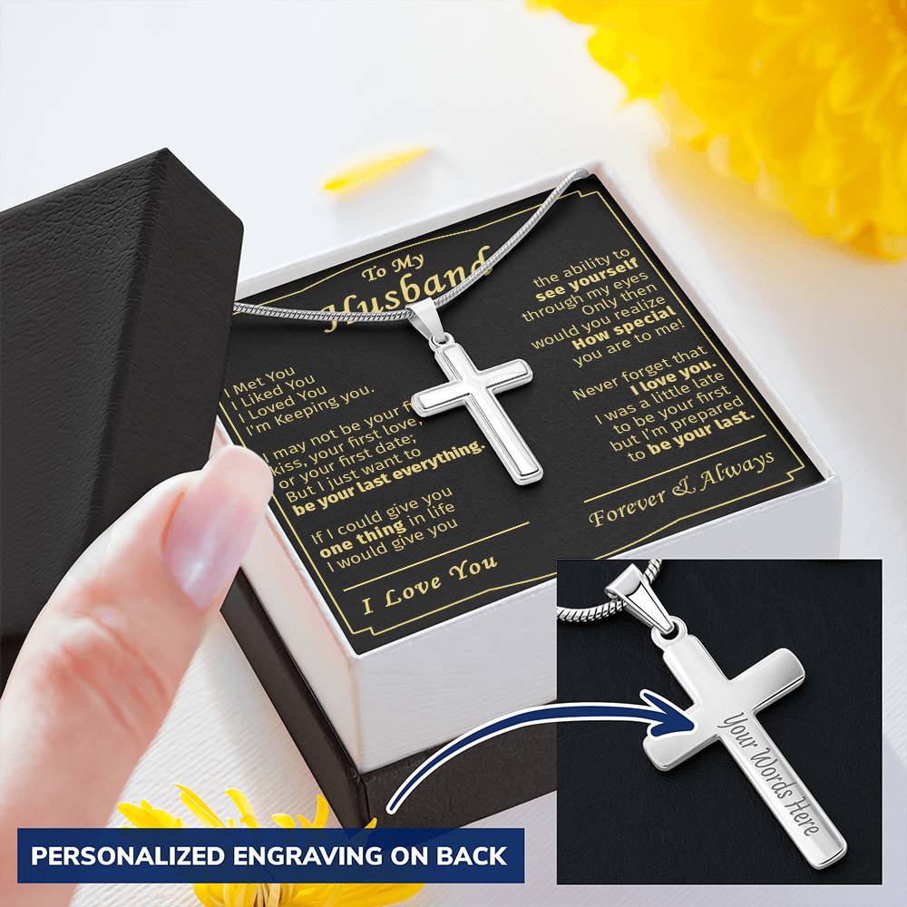 Gift For Husband - Keep You - Cross Customize Engraved Cross Necklace