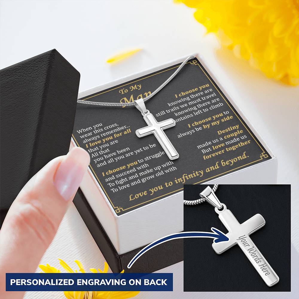 For Your Man - Love Made Us Together - Cross Customize Engraved Cross Necklace