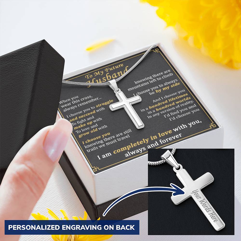 For Future Husband - Hundred Worlds - Cross Customize Engraved Cross Necklace