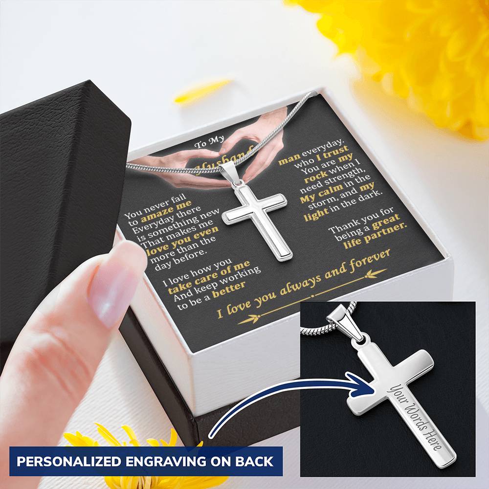 For Husband - More Than The Day Before - Cross 1 Customize Engraved Cross Necklace