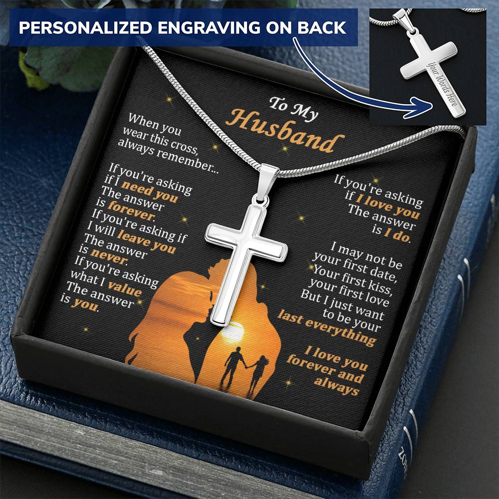 For Husband - The Answer - Cross Customize Engraved Cross Necklace